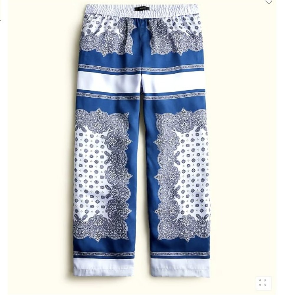 NWT J.Crew Pajama Style Pull-on cropped paisley in scarf border print pants. 6